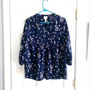 St. John's Bay Medium Blue and White 3/4 Sleeve Blouse